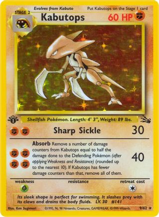 Kabutops  - 09/62 (FO) Holo Rare - Light Play Unlimited Holofoil