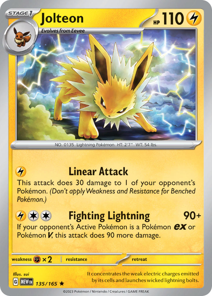 Jolteon - 135/165 (MEW) Rare - Near Mint Holofoil