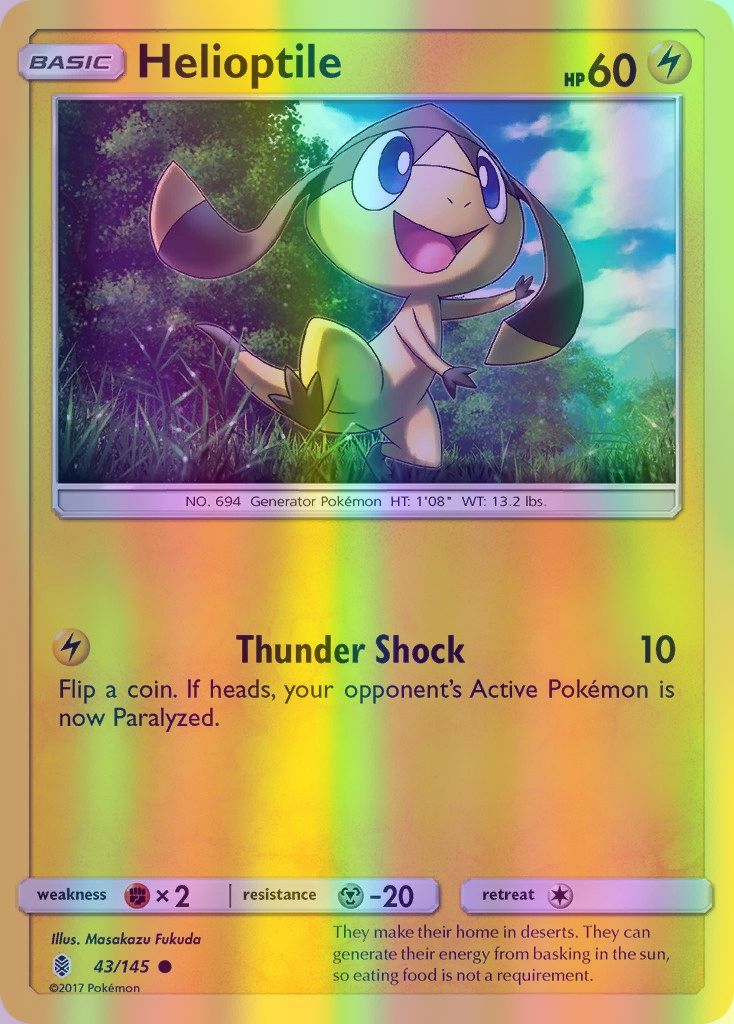Helioptile - 043/145 (SM:GRI) Common - Near Mint Reverse Holofoil