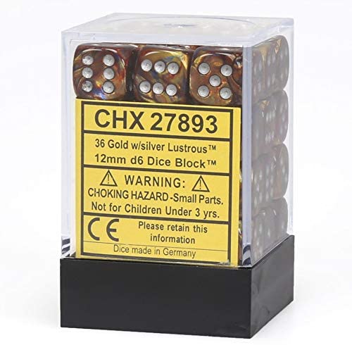CHX27893: Lustrous - 12mm D6 Gold w/silver (36)