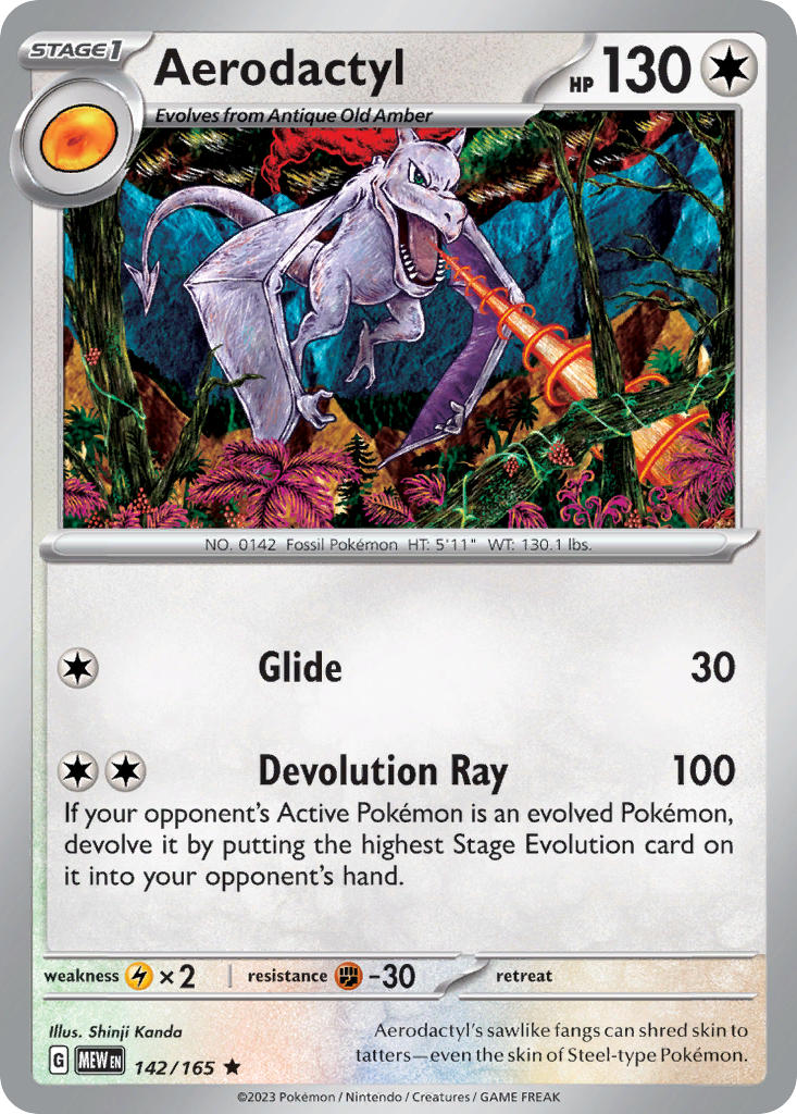 Aerodactyl - 142/165 (MEW) Rare - Near Mint Holofoil