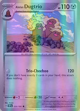 Alolan Dugtrio - 123/191 (SSP) Uncommon - Near Mint Reverse Holofoil