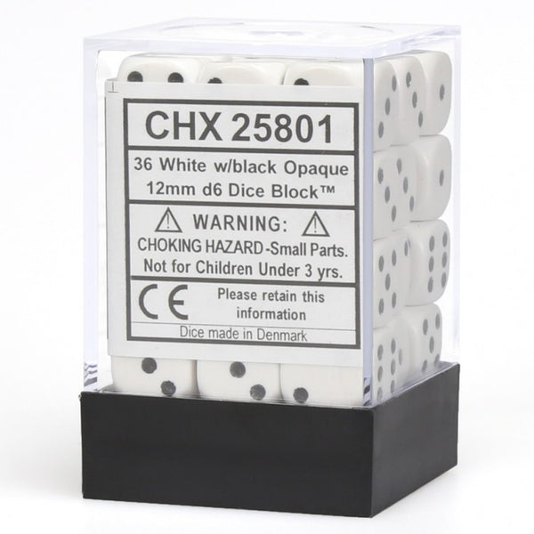CHX25801: Opaque - 12mm D6 White w/black (36)