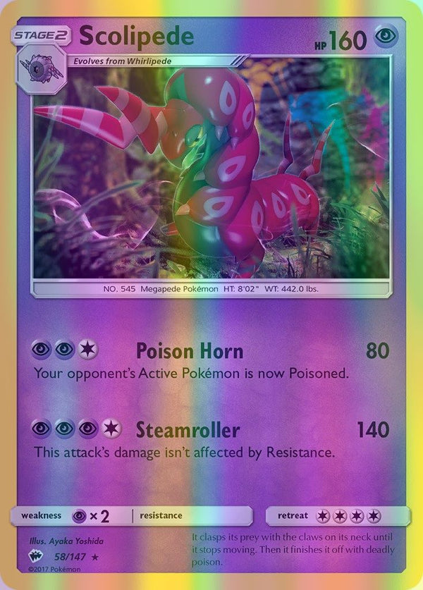 Scolipede - 058/147 (SM:BUS) Rare - Near Mint Reverse Holofoil