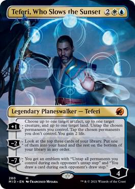 Teferi, Who Slows the Sunset [#280 Borderless Planeswalkers] (MID-M)
