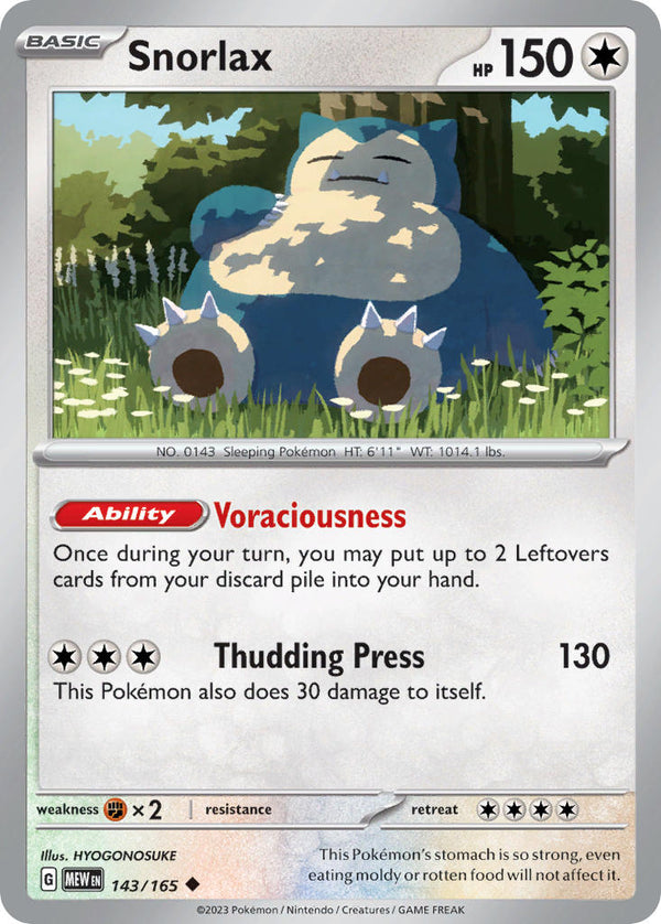 Snorlax - 143/165 (MEW) Uncommon - Near Mint