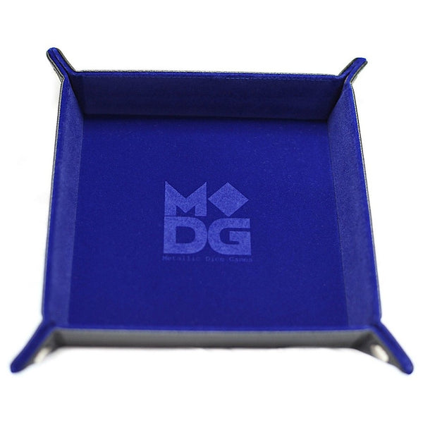 MDG: Folding Velvet Dice Tray With Leather Backing - 10x10 Blue