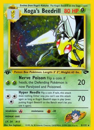 Koga's Beedrill - 09/132 (G2) Holo Rare - Moderate Play 1st Edition Holofoil