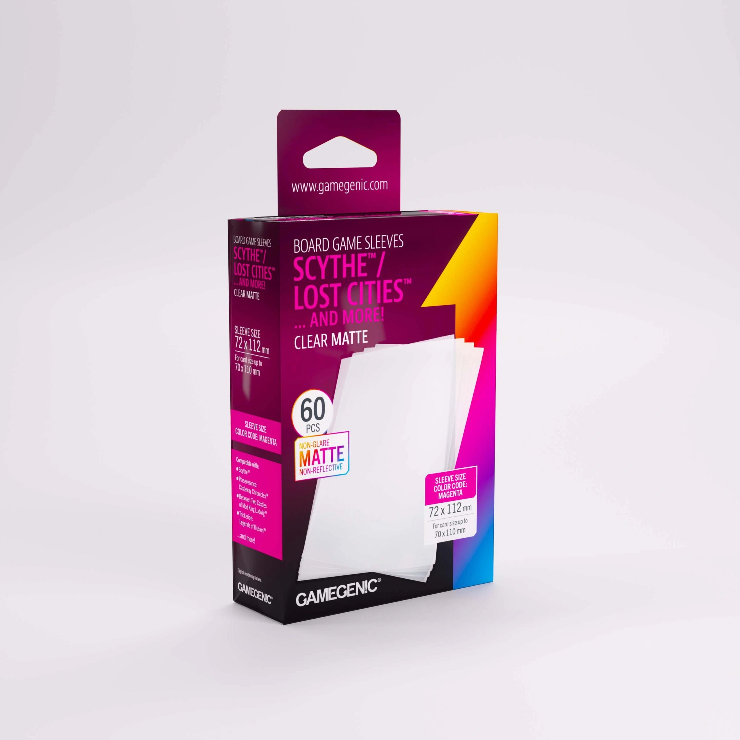 GameGenic: Board Game Sleeves - Matte Clear: Scythe & Lost Cities (Magenta 60ct)