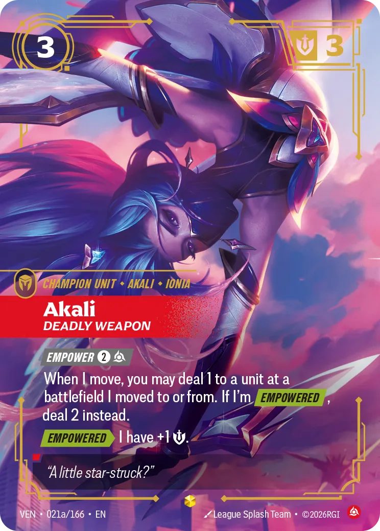 Akali, Deadly Weapon (Alternate Art) - 021a/166 (VEN) Epic