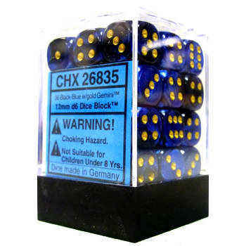CHX26835: Gemini - 12mm D6 Black-Blue w/Gold (36)