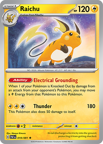 Raichu - 019/091 (PAF) Rare - Near Mint Holofoil