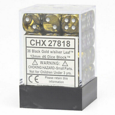CHX27818: Leaf - 12mm D6 Black-Gold w/silver (36)