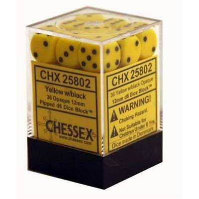 CHX25802: Opaque - 12mm D6 Yellow w/black (36)