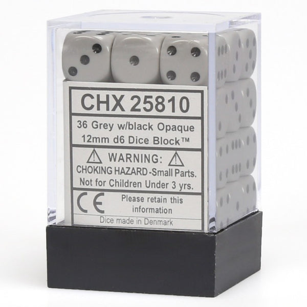 CHX25810: Opaque - 12mm D6 Dark Grey w/black (36)