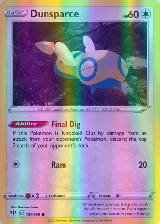 Dunsparce - 137/189 (SWSH03) Common - Near Mint Reverse Holofoil