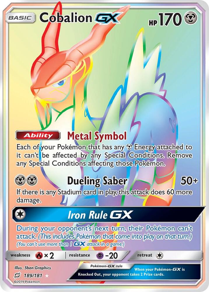 Cobalion GX - 189/181 (SM9) Secret Rare - Near Mint Holofoil