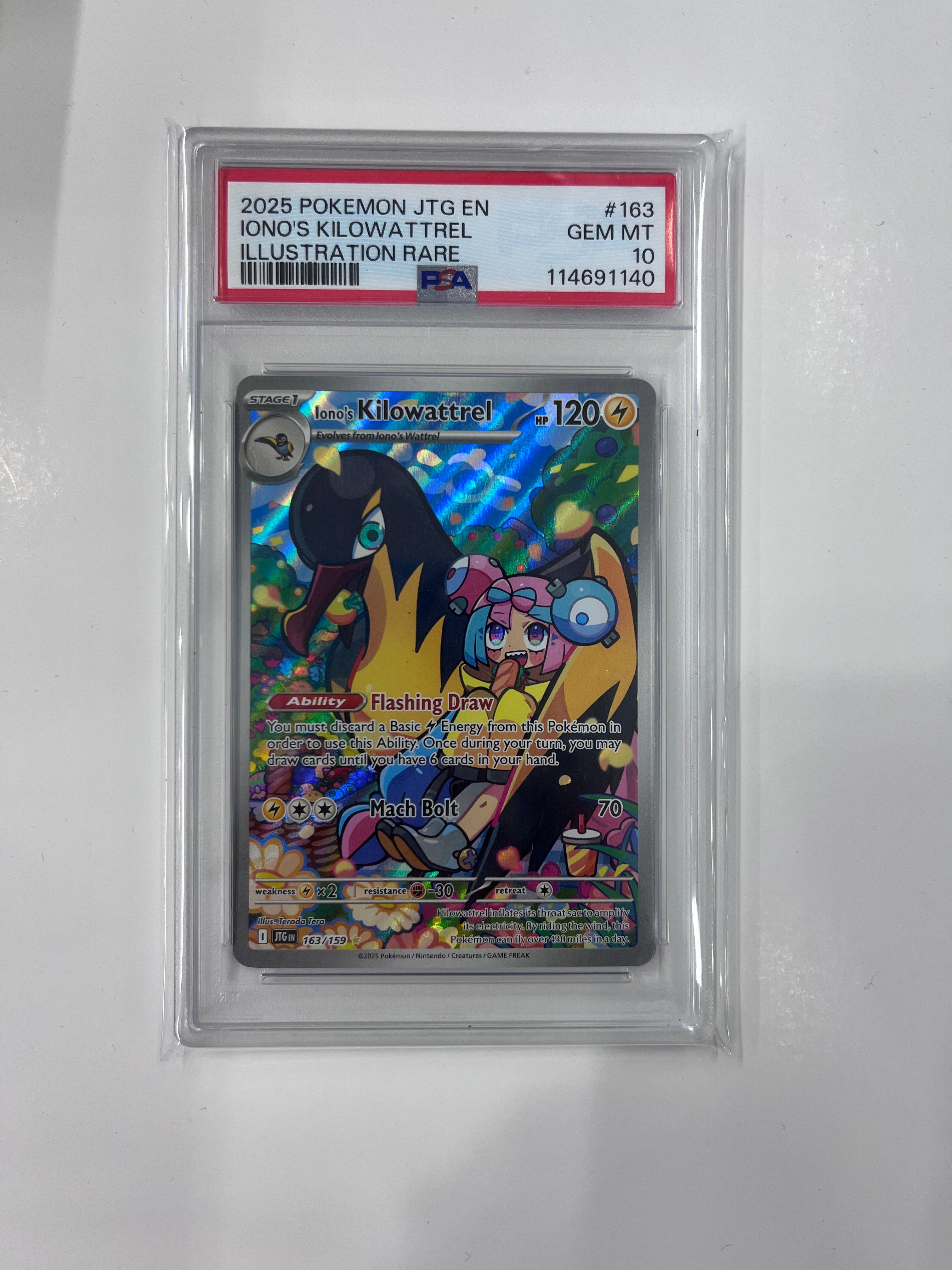 Iono's Kilowattrel - 163/159 (JTG) Illustration Rare Holofoil Near Mint (PSA - Graded 10)