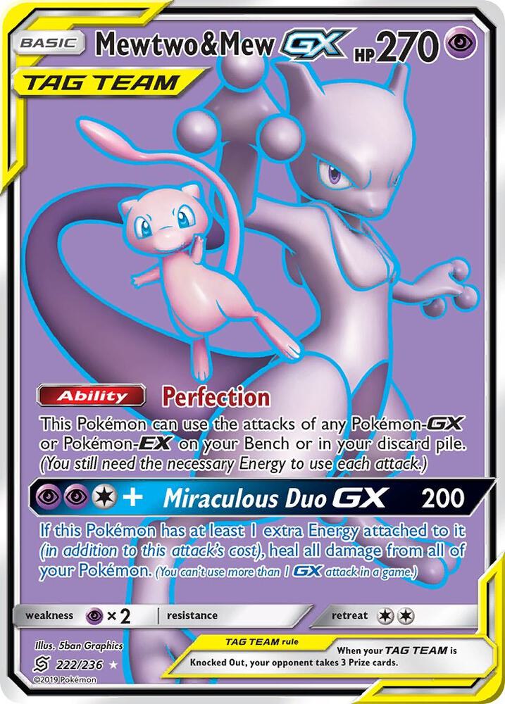Mewtwo & Mew GX (Full Art) - 222/236 (UNM) Ultra Rare - Near Mint Holofoil
