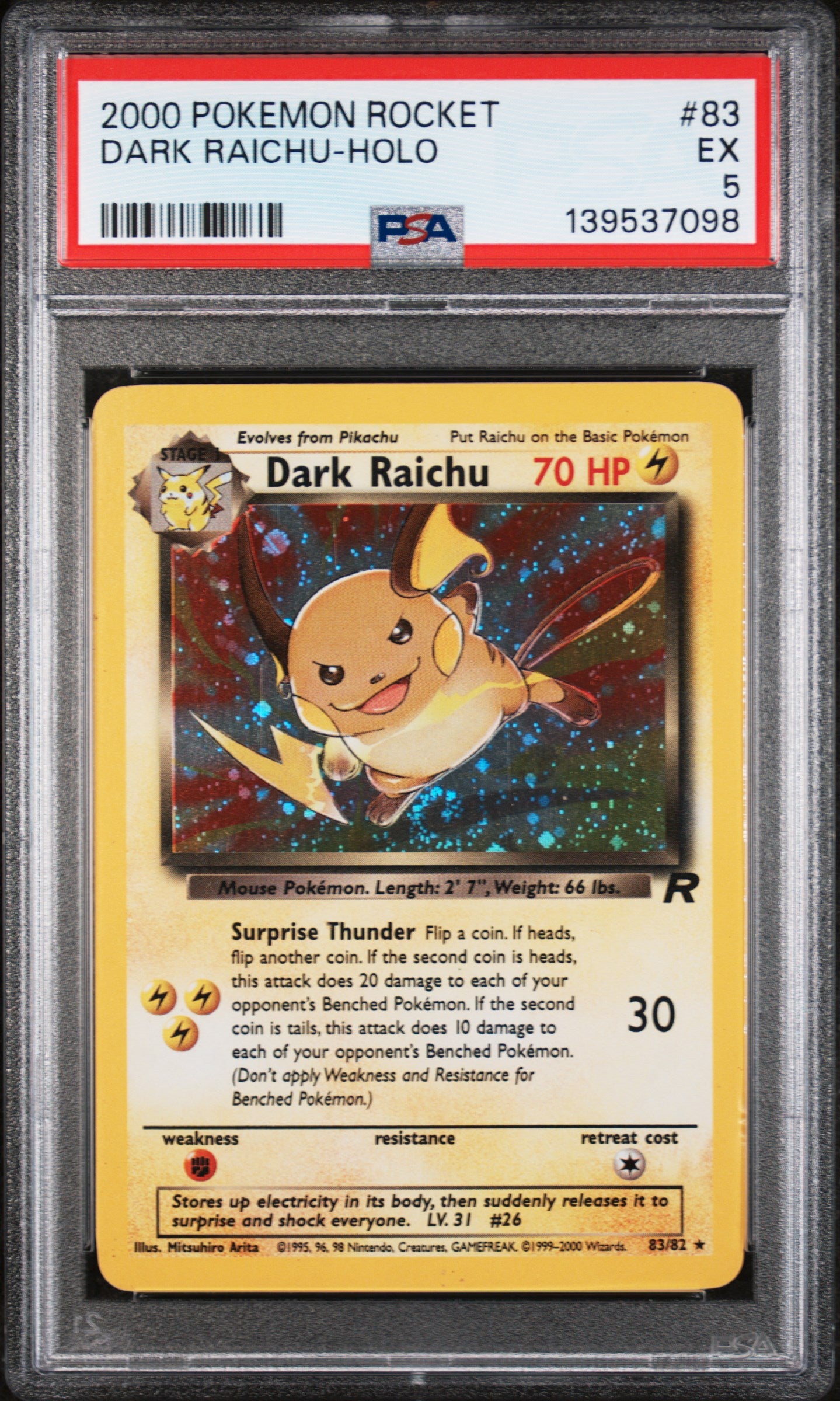 Dark Raichu - 83/82 (TR) Secret Rare - Unlimited (Graded - PSA 5)