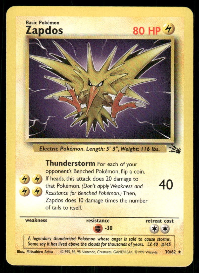 Zapdos  - 30/62 (FO) Rare - Heavy Play Unlimited