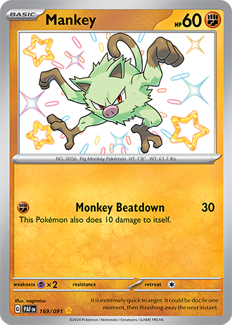 Mankey - 169/091 (PAF) Secret Rare - Near Mint Holofoil