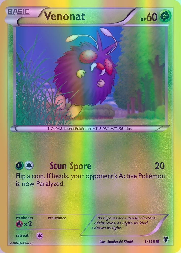 Venonat - 001/119 (PHF) Common - Near Mint Reverse Holofoil
