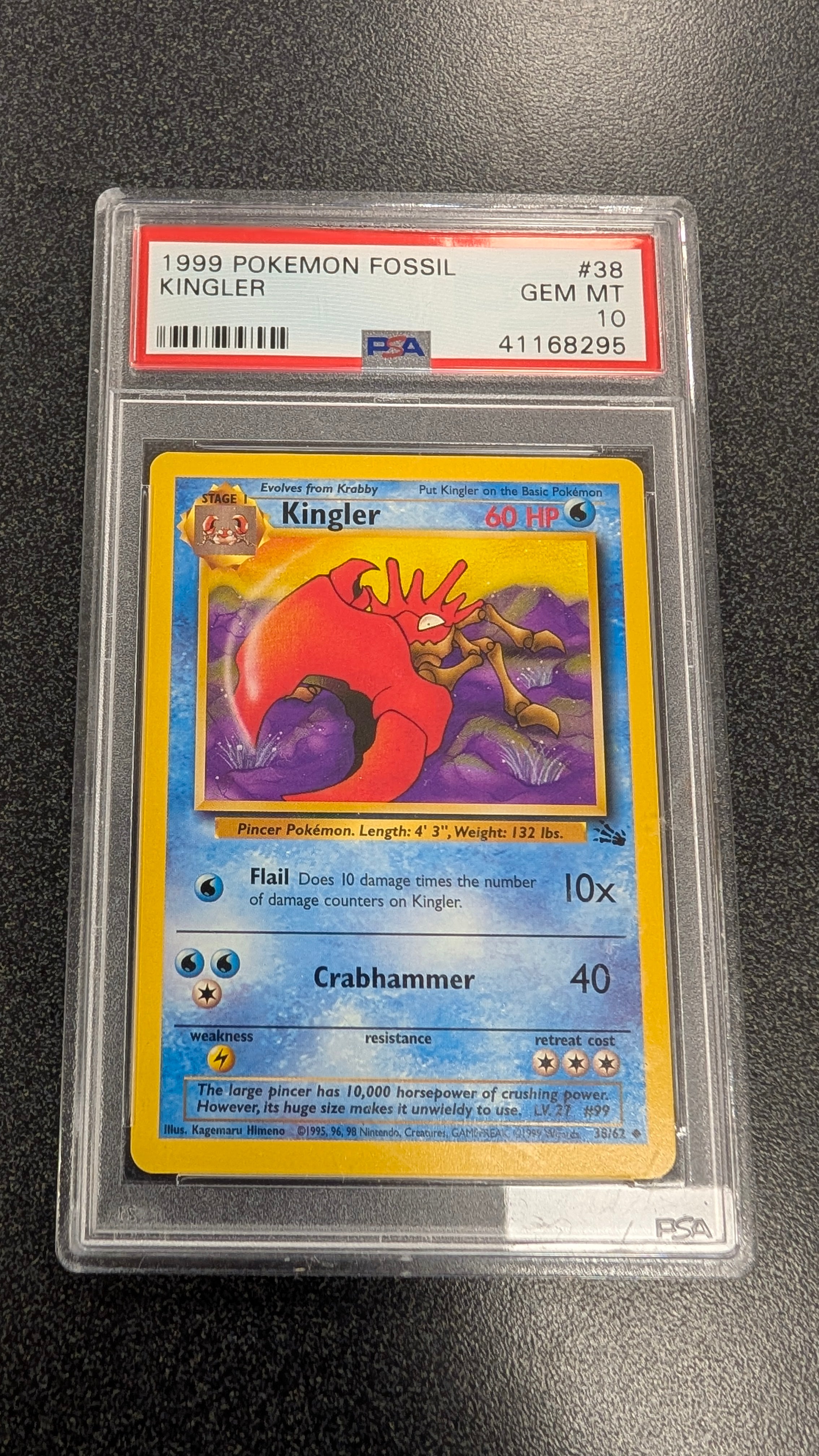 Kingler  - 38/62 (FO) Holo Rare - Near Mint Unlimited Holofoil (Graded - PSA 10)