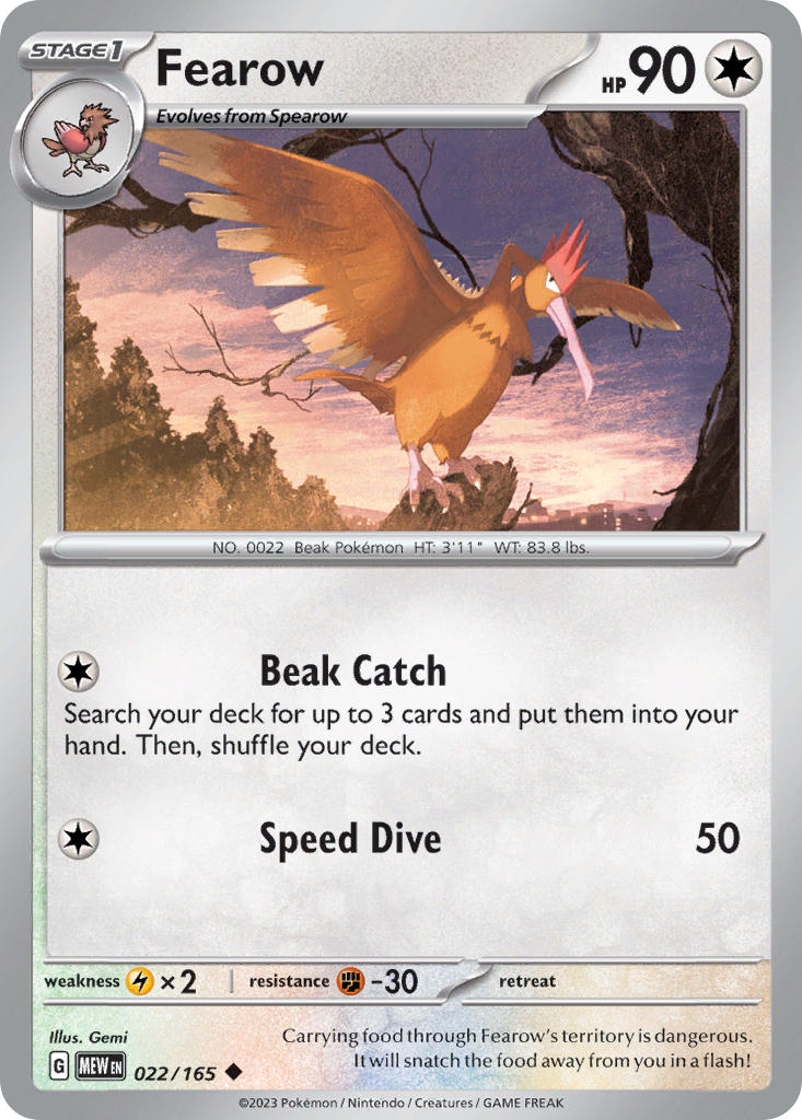 Fearow - 022/165 (MEW) Uncommon - Near Mint