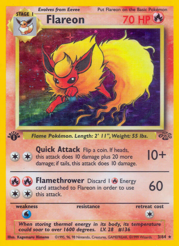 Flareon - 03/64 (JU) Holo Rare - Near Mint Unlimited Holofoil