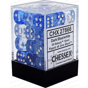 CHX27866: Nebula - 12mm D6 Dark Blue w/white (36)