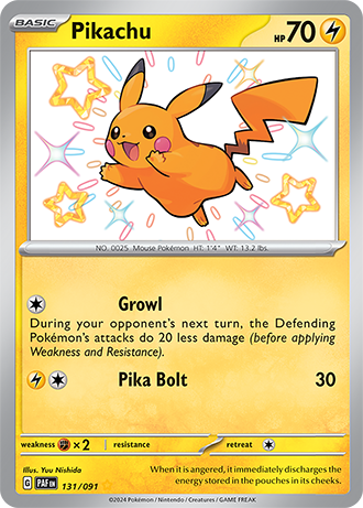 Pikachu - 131/091 (PAF) Secret Rare - Near Mint Holofoil