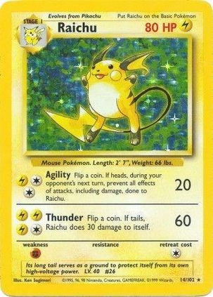 Raichu - 014/102 (BS) Holo Rare - Moderate Play Holofoil