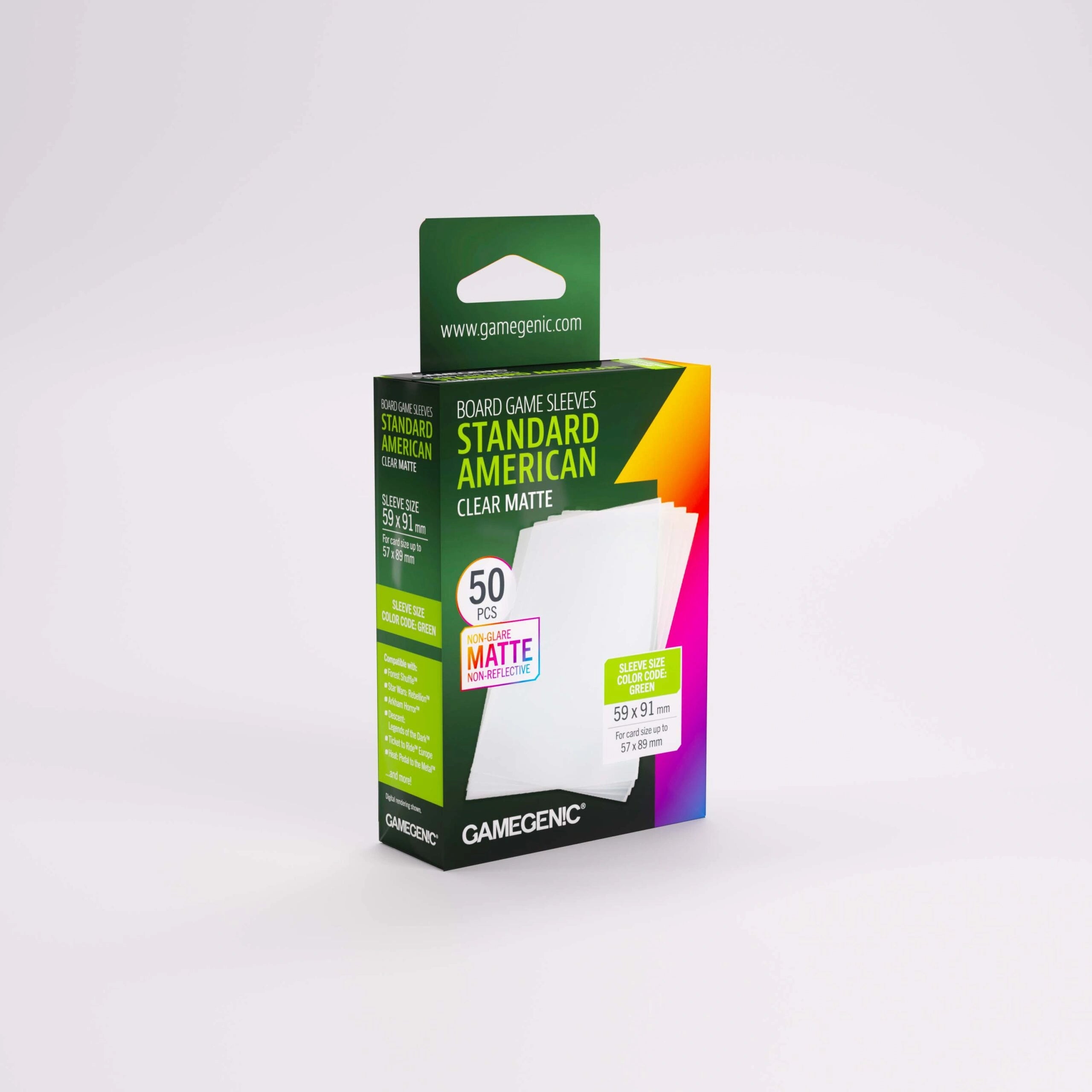 GameGenic: Board Game Sleeves - Matte Clear: Standard American (Green 50ct)