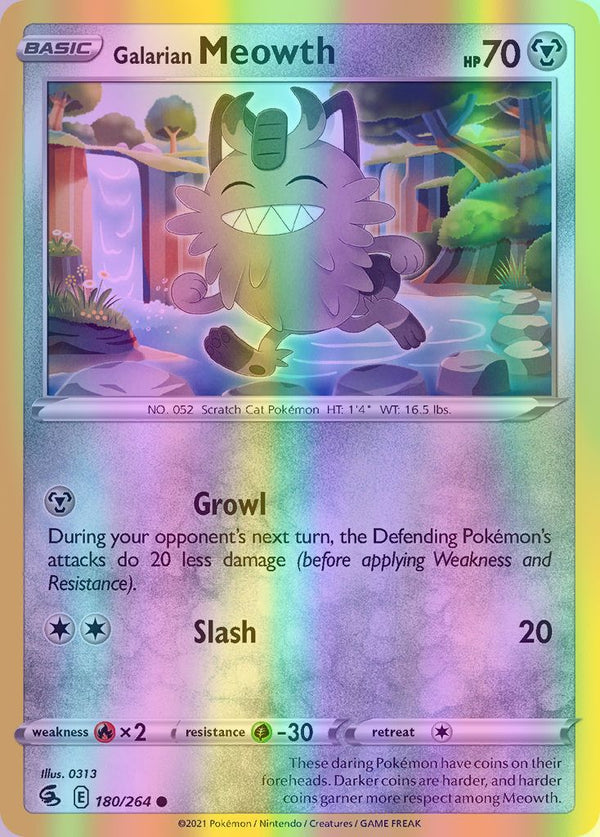 Galarian Meowth - 180/264 (SWSH08) Common - Near Mint Reverse Holofoil