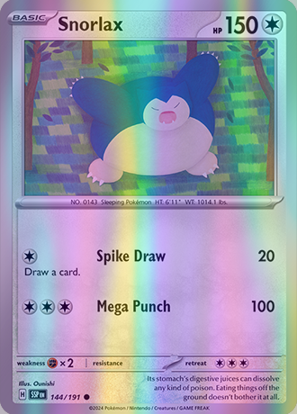 Snorlax - 144/191 (SSP) Common - Near Mint Reverse Holofoil