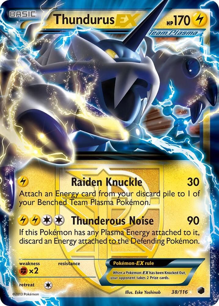 Thundurus EX (Team Plasma) - 38/116 (PLF) Ultra Rare - Moderate Play  Holofoil