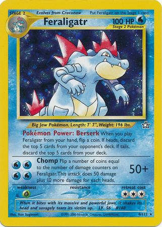 Feraligatr - 4/111 (N1) Holo Rare - Moderate Play Unlimited Holofoil