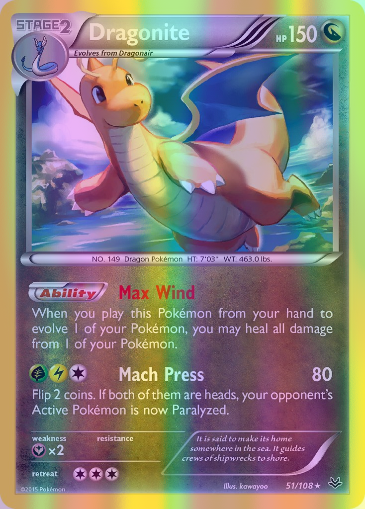 Dragonite - 051/108 (ROS) Rare - Near Mint Reverse Holofoil