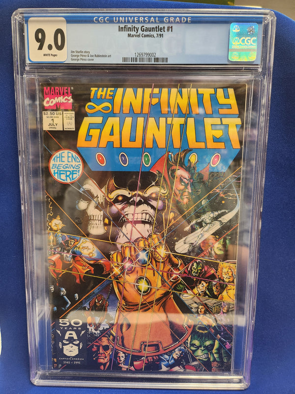 Infinity Gauntlet (1991 Series) #1 (CGC 9.0) Avengers, Dr. Strange, Warlock, Silver Surfer, Thanos & Mephisto Appearance