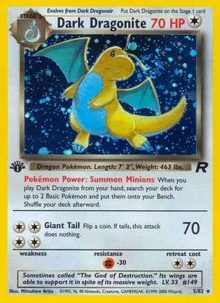 Dark Dragonite - 5/82 (TR) Holo Rare - 1st Edition Light Play