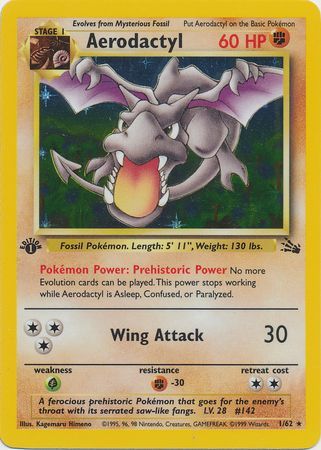 Aerodactyl - 01/62 (FO) Holo Rare - Light Play 1st Edition Holofoil