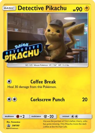 Detective Pikachu (Stamped) - SM190 (SM:PR) Promo - Near Mint Holofoil