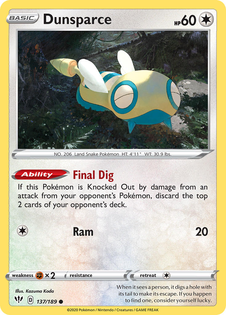 Dunsparce - 137/189 (SWSH03) Common - Near Mint