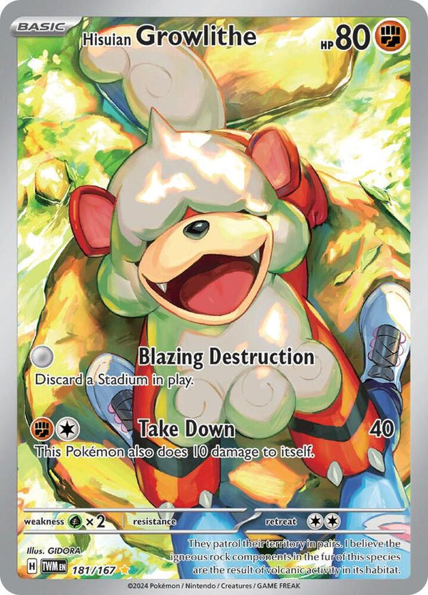 Hisuian Growlithe - 181/167 (TWM) Illustration Rare - Light Play Holofoil