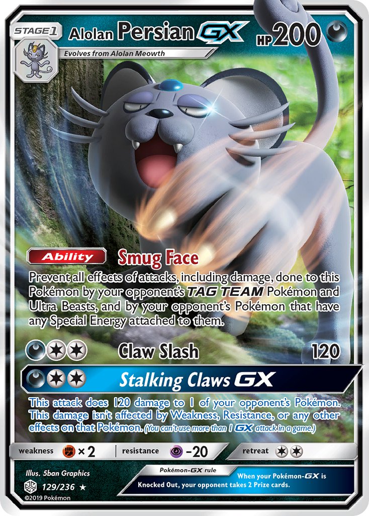 Alolan Persian GX - 129/236 (CEC) Ultra Rare - Near Mint Holofoil