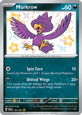 Murkrow - 181/091 (PAF) Secret Rare - Near Mint Holofoil