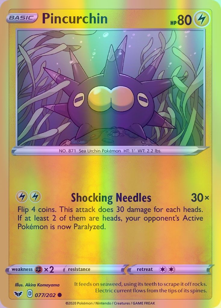 Pincurchin - 077/202 (SWSH01) Common - Near Mint Reverse Holofoil