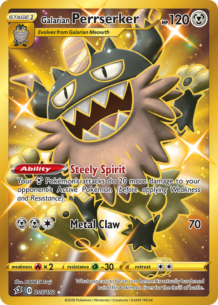 Galarian Perrserker (Secret) - 205/192 (SWSH02) Secret Rare - Near Mint Holofoil