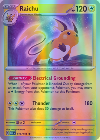 Raichu - 019/091 (PAF) Rare - Near Mint Reverse Holofoil